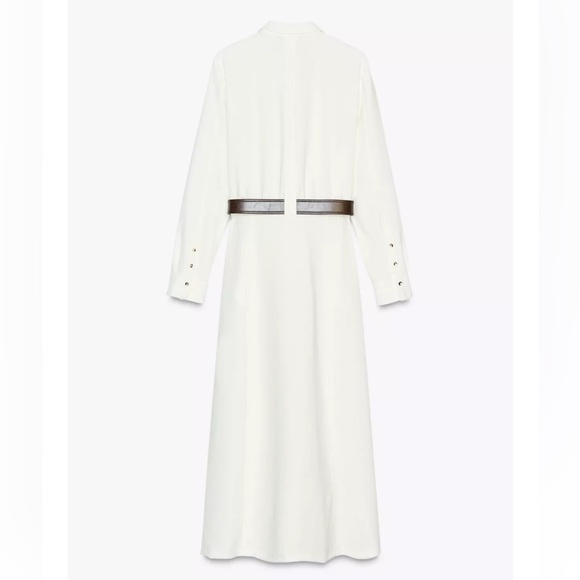 Zara Belted Crepe White Midi Dress - Picture 4 of 6